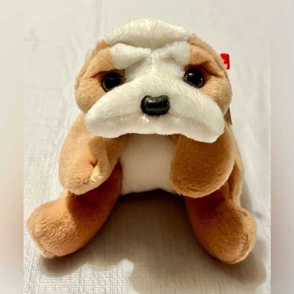 RARE And RETIRED TY BEANIE BABY WRINKLES TAN & WHITE BULL DOG PUPPY 8" 1996 Toy - Picture 3 of 16